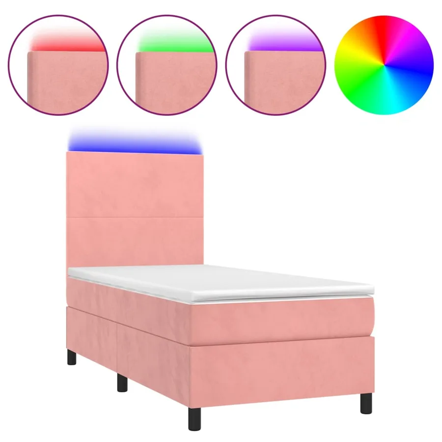 Sommier à lattes de lit et matelas et LED Rose 80x200cm Velours - 2