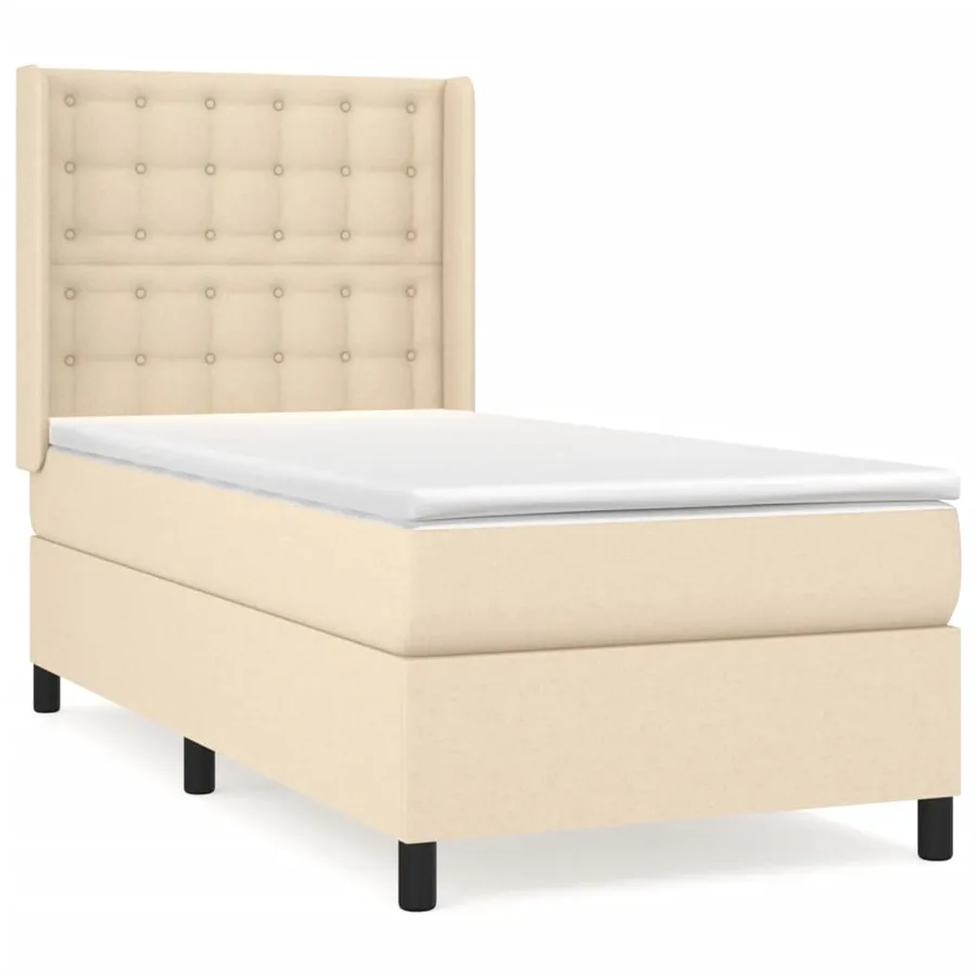 Sommier à lattes de lit avec matelas Crème 90x200 cm Tissu - 2