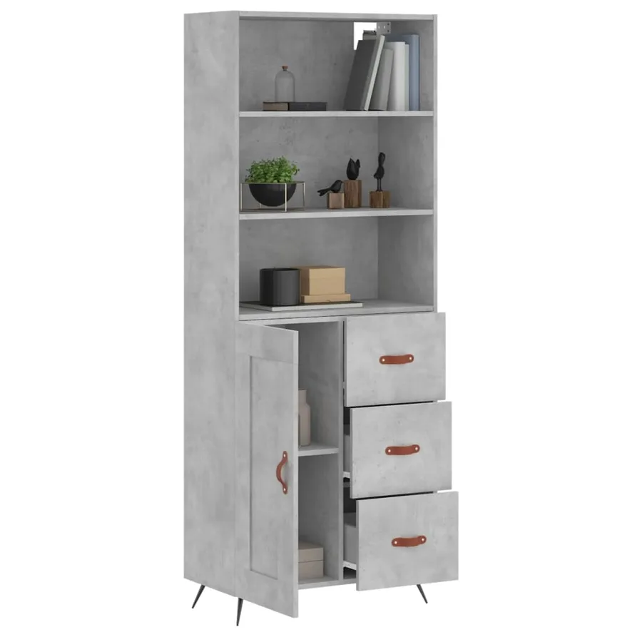 Buffet haut Gris béton 69,5x34x180 cm Bois d'ingénierie - 12