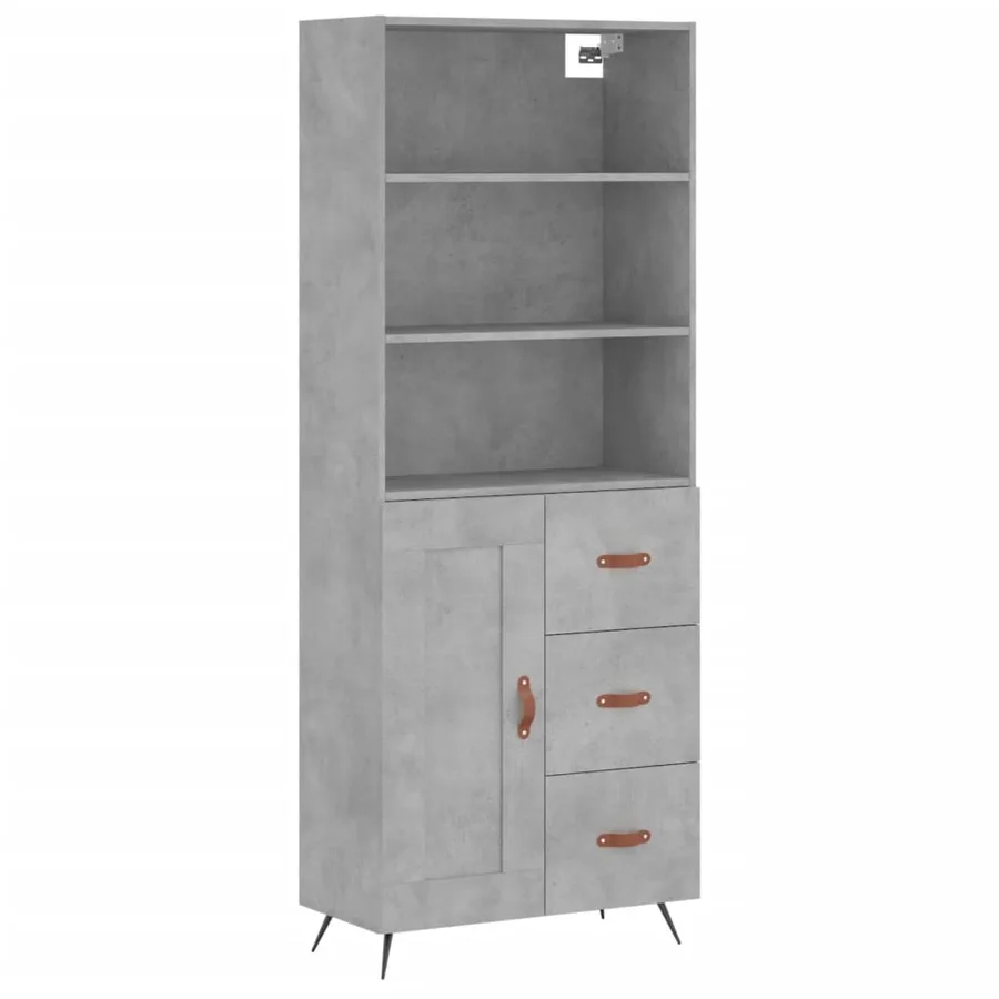 Buffet haut Gris béton 69,5x34x180 cm Bois d'ingénierie - 2