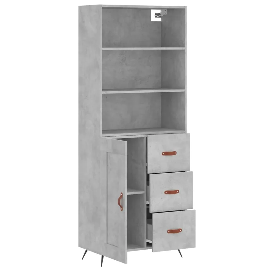 Buffet haut Gris béton 69,5x34x180 cm Bois d'ingénierie - 3