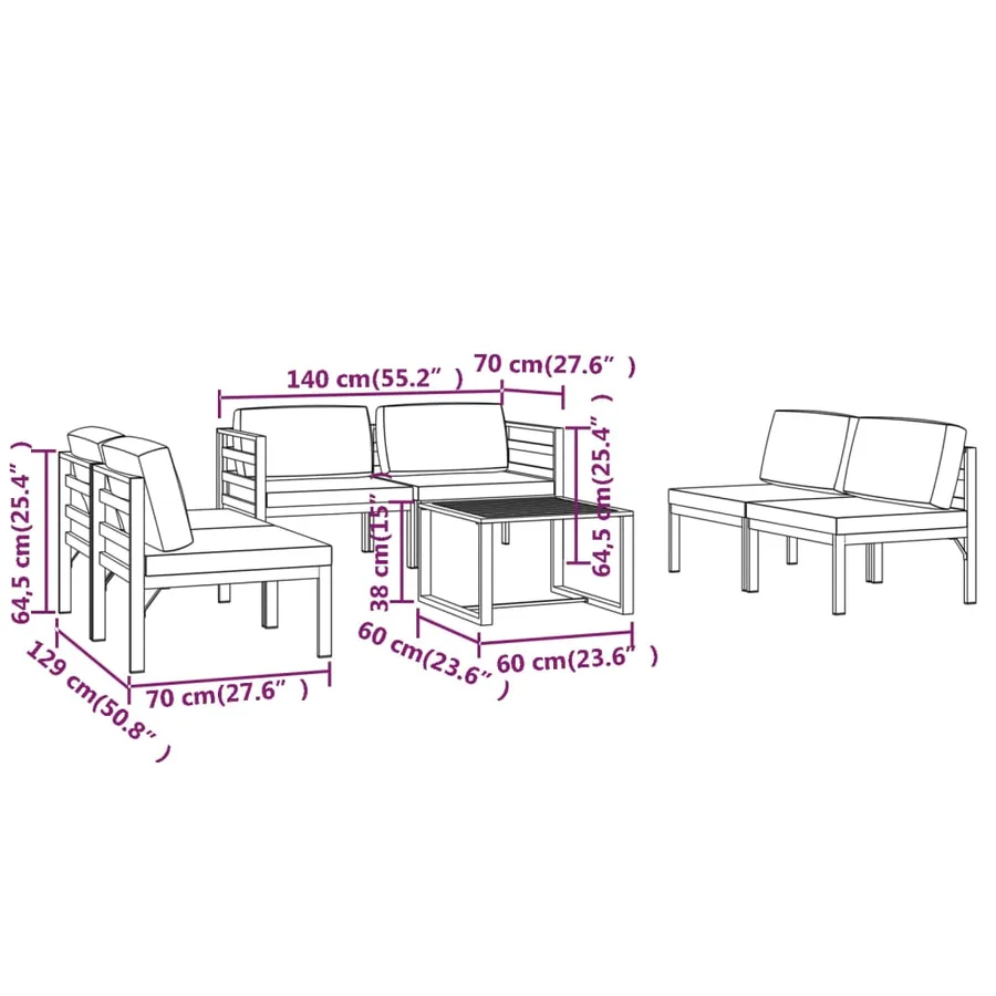 Salon de jardin 7 pcs avec coussins Aluminium Anthracite - 9