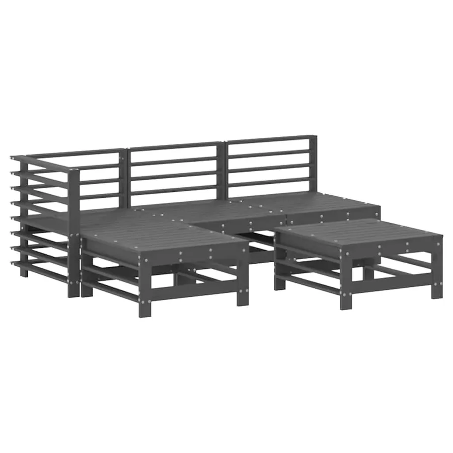 Salon de jardin 5 pcs avec coussins gris bois massif - 3