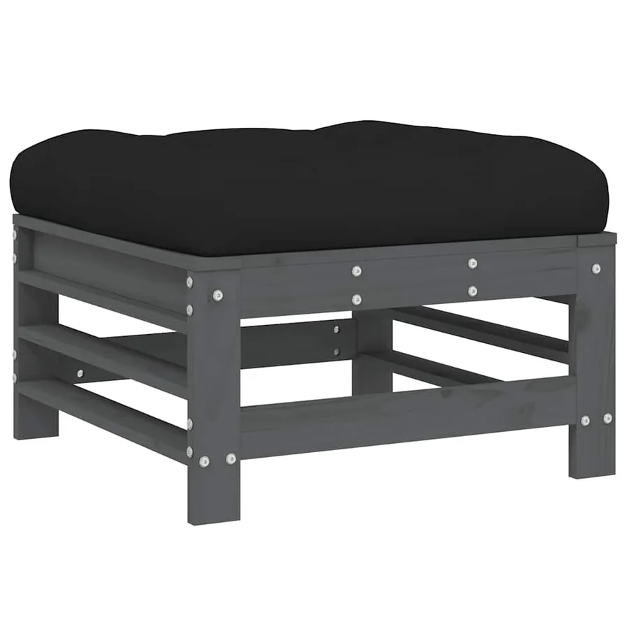 Salon de jardin 5 pcs avec coussins gris bois massif - 6