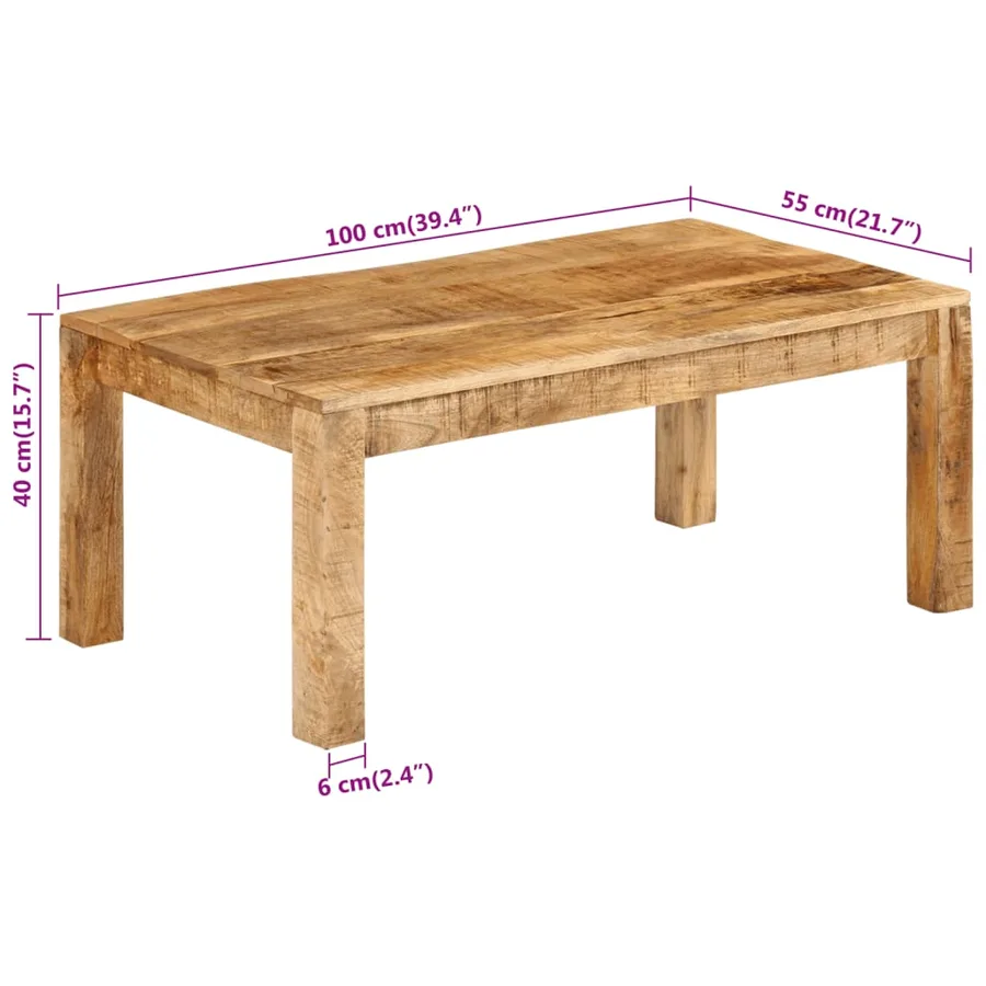 Table basse 100x55x40 cm bois de manguier massif - 8