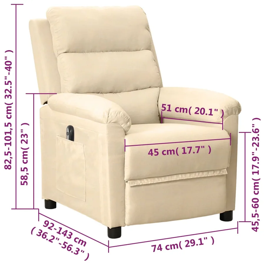 Fauteuil inclinable électrique Crème Tissu - 12