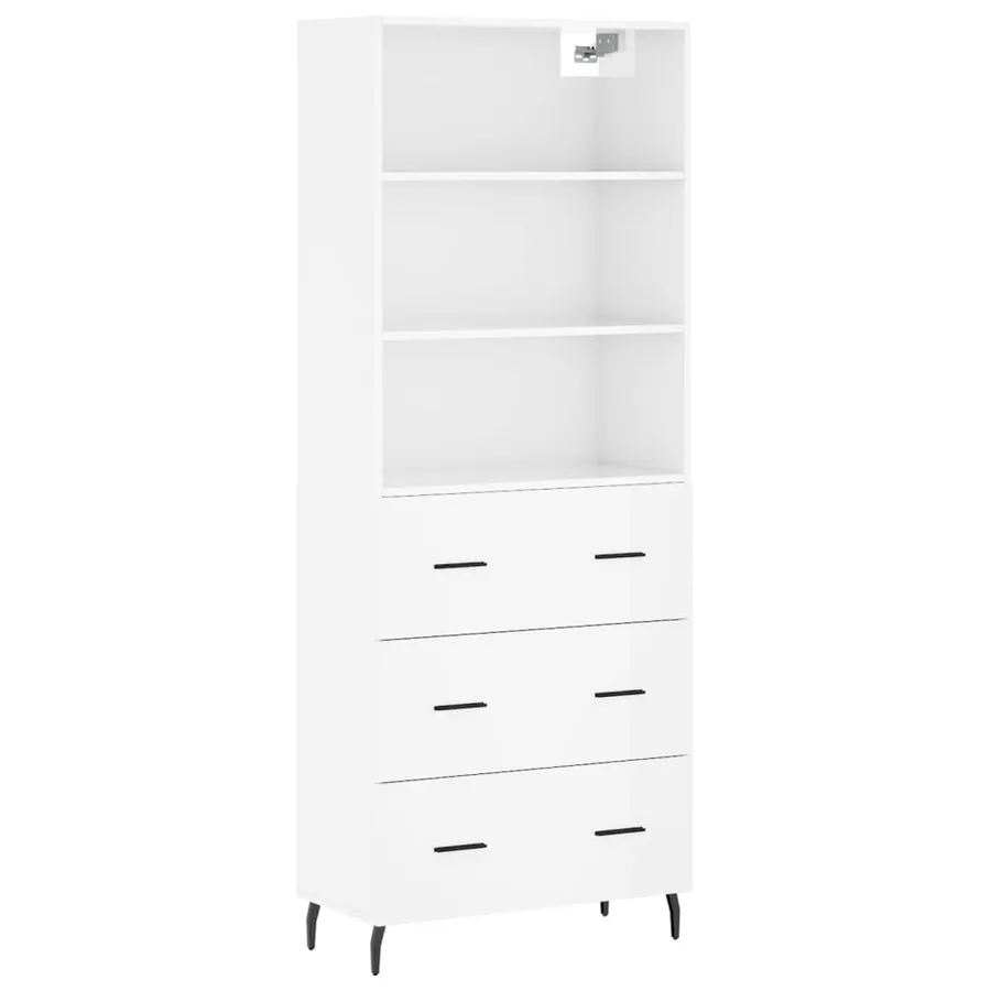 Buffet haut Blanc brillant 69,5x34x180 cm Bois d'ingénierie - 2