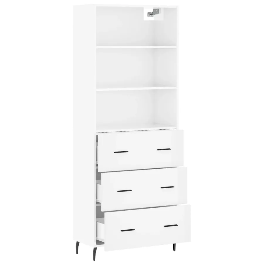 Buffet haut Blanc brillant 69,5x34x180 cm Bois d'ingénierie - 4