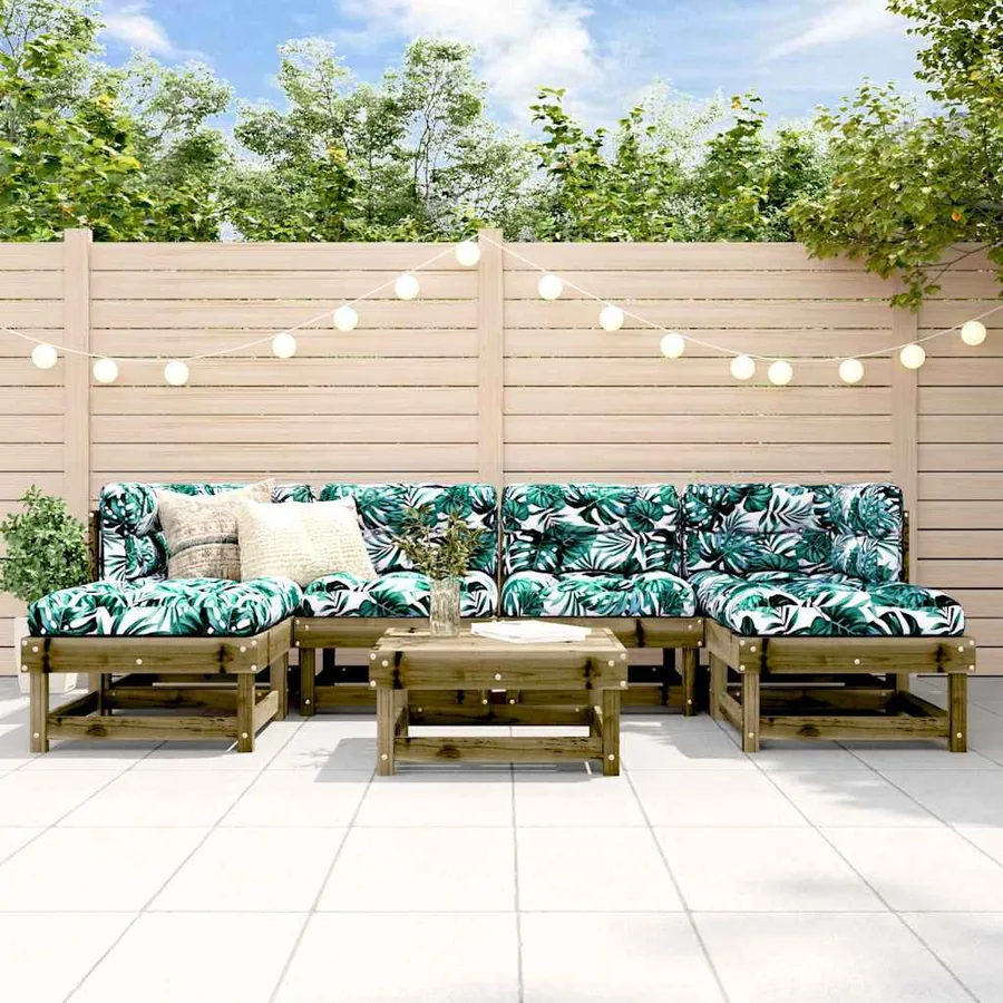 Salon de jardin 7 pcs avec coussins bois de pin imprégné