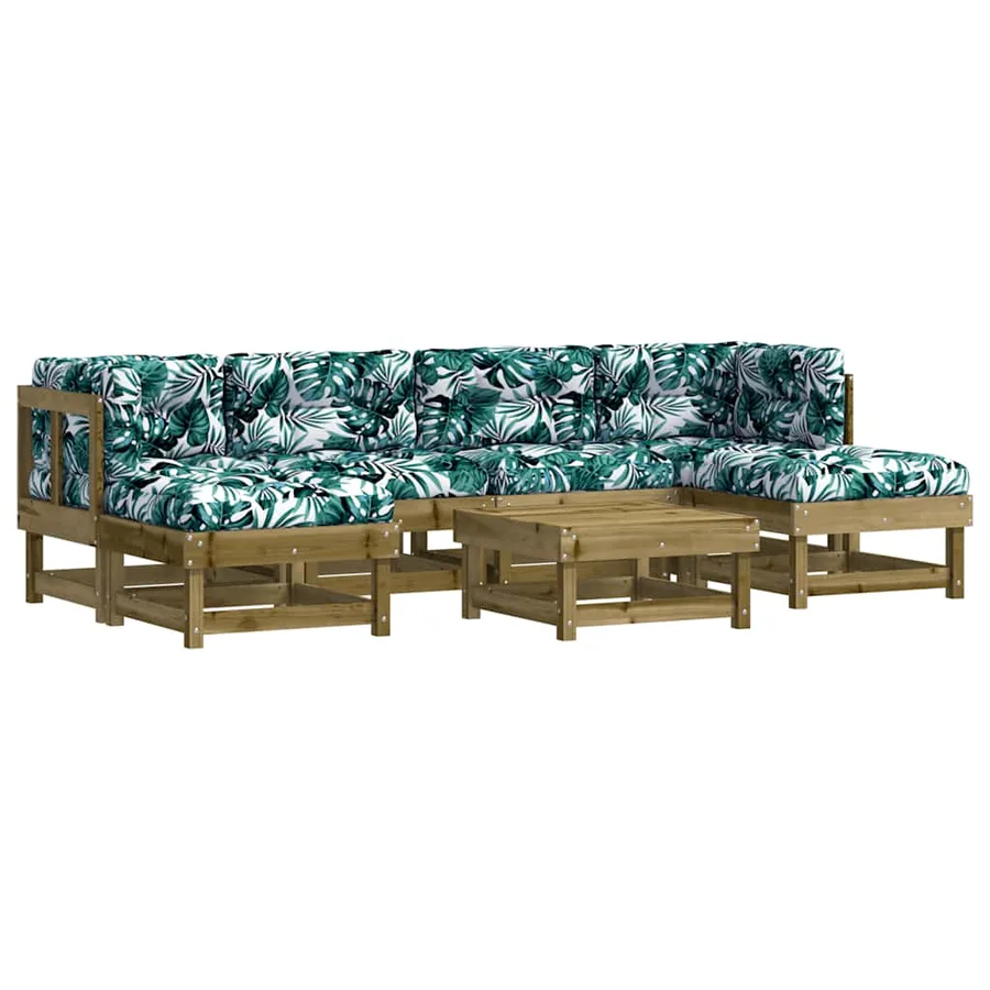 Salon de jardin 7 pcs avec coussins bois de pin imprégné - 2