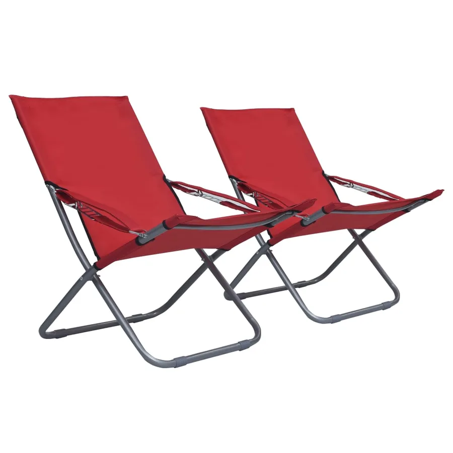 Chaises pliables de plage lot de 2 Tissu Rouge - 2