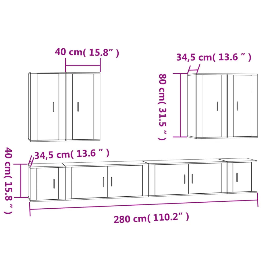 Ensemble de meubles TV 8 pcs Blanc Bois d'ingénierie - 8