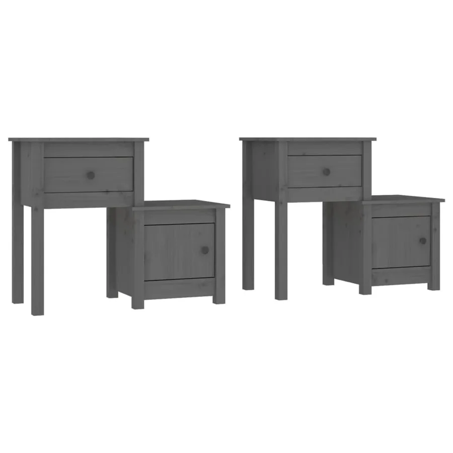 Tables de chevet 2 pcs Gris 79,5x38x65,5 cm Bois de pin massif - 2