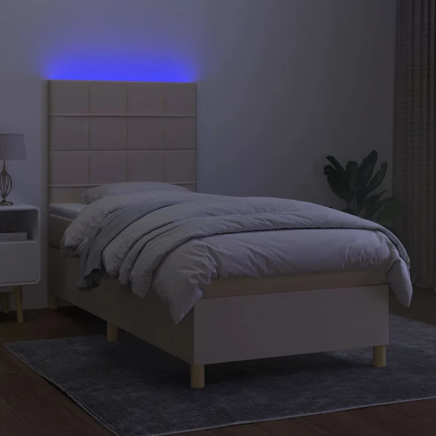 Sommier à lattes de lit et matelas et LED Crème 90x200 cm Tissu - 4