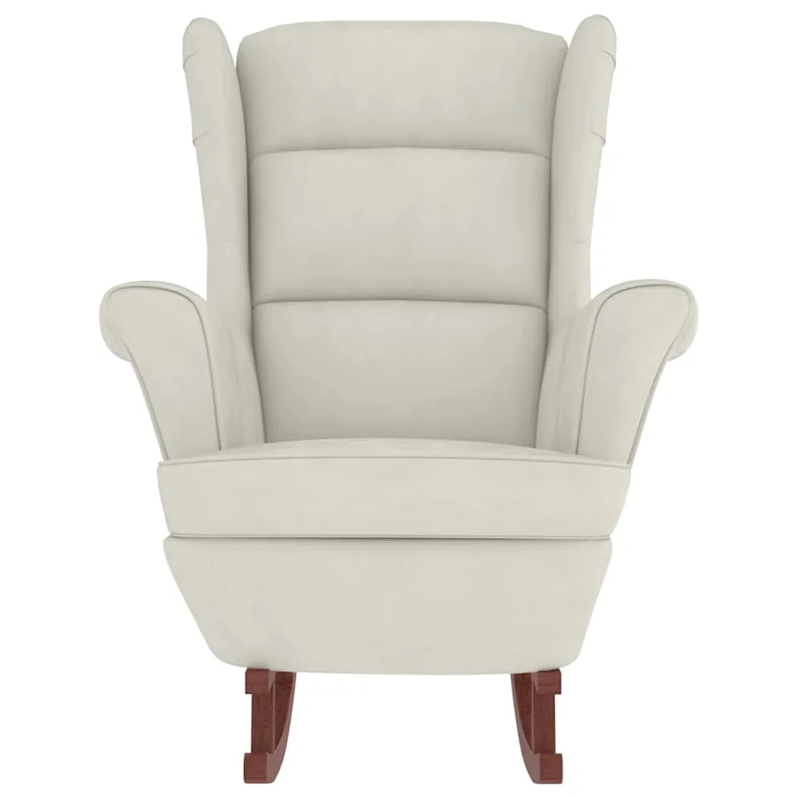 Fauteuil à bascule à oreilles en velours crème bois massif - 5