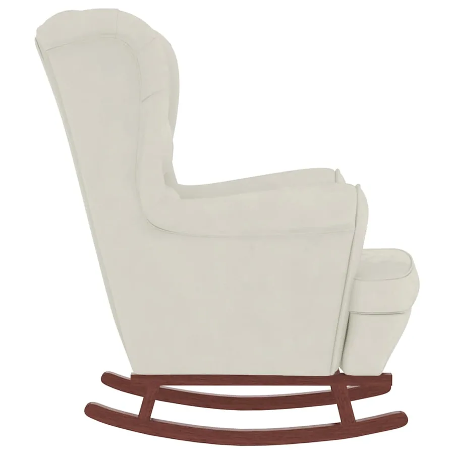 Fauteuil à bascule à oreilles en velours crème bois massif - 6