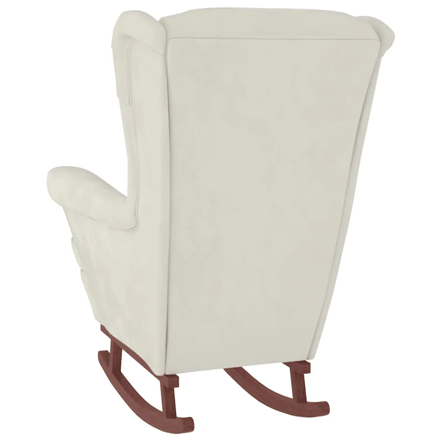Fauteuil à bascule à oreilles en velours crème bois massif - 7