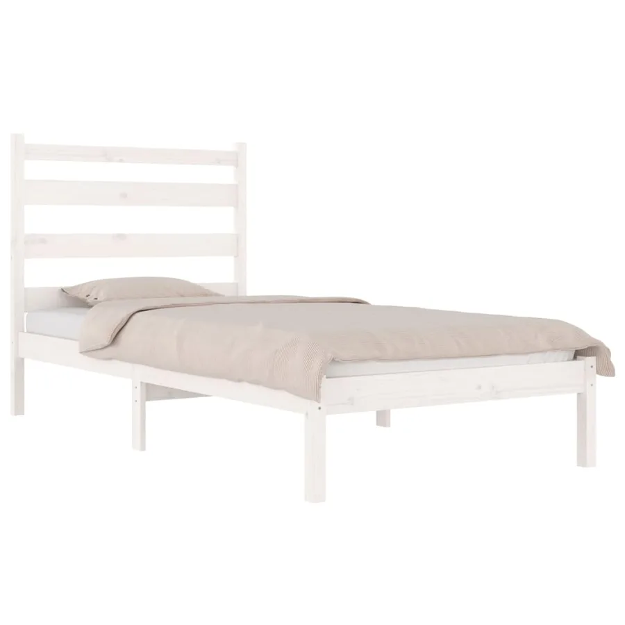 Cadre de lit sans matelas blanc bois massif 100x200 cm - 3