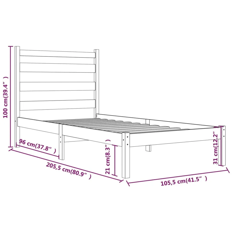 Cadre de lit sans matelas blanc bois massif 100x200 cm - 6