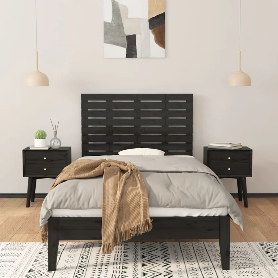 Tête de lit murale Noir 81x3x63 cm Bois massif de pin - 3
