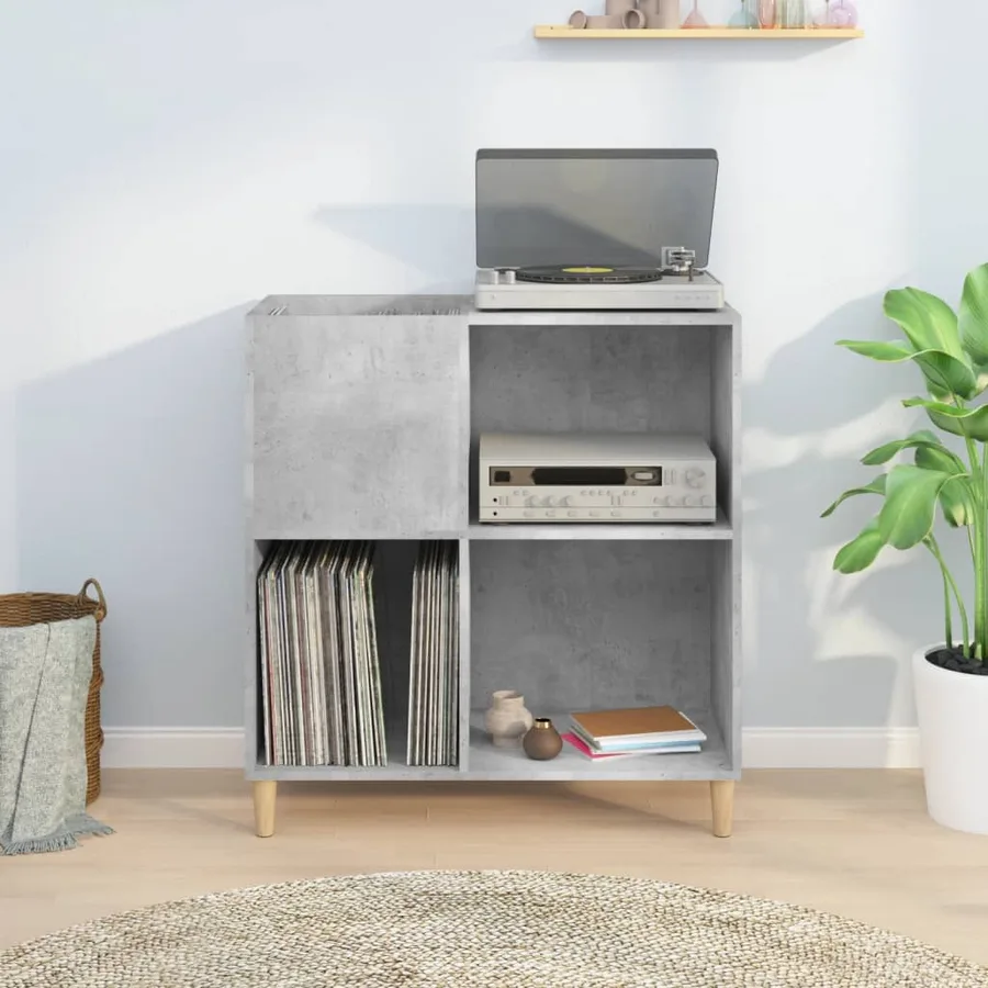 Armoire à disques gris béton 84,5x38x89 cm bois d'ingénierie - 3