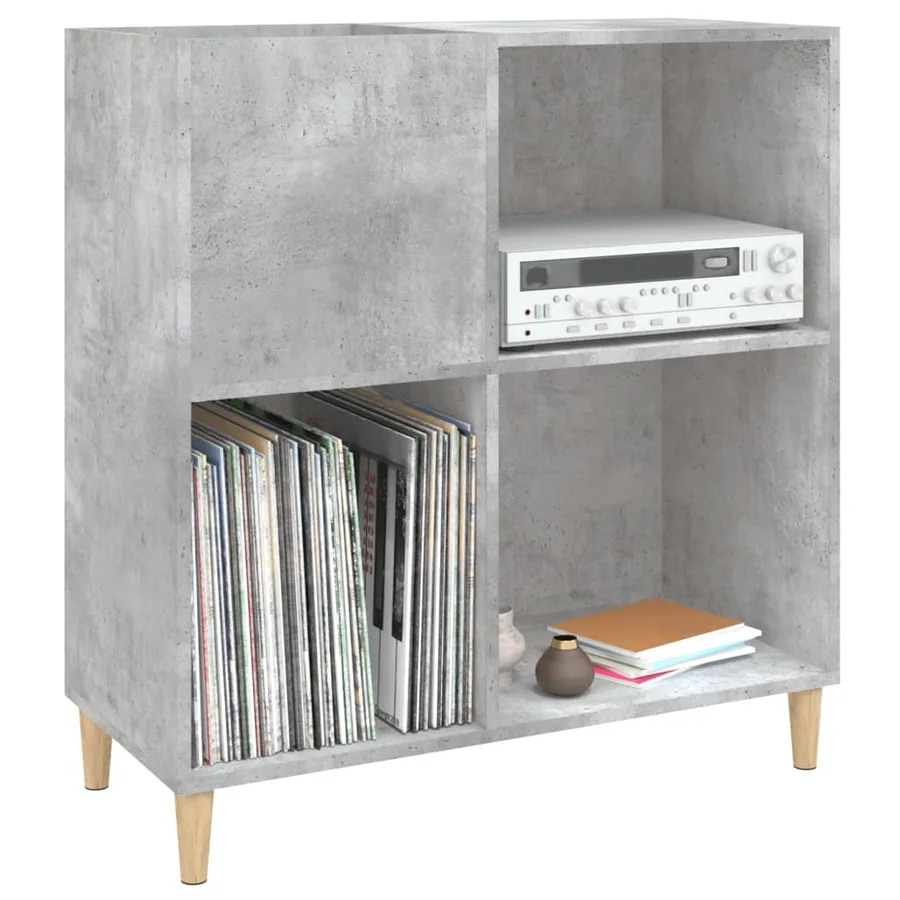 Armoire à disques gris béton 84,5x38x89 cm bois d'ingénierie - 4