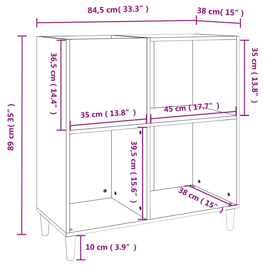 Armoire à disques gris béton 84,5x38x89 cm bois d'ingénierie - 9