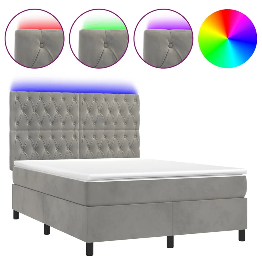 Sommier à lattes de lit matelas et LED Gris clair 140x190 cm - 2