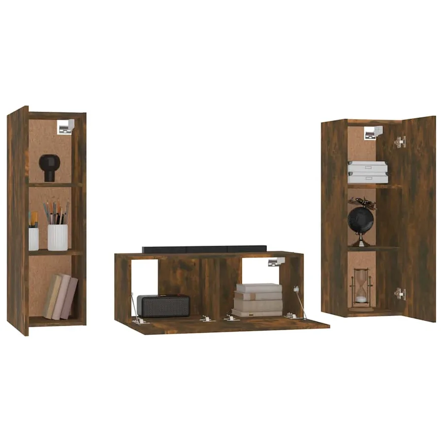 Ensemble de meubles TV 3 pcs Chêne fumé Bois d'ingénierie - 4