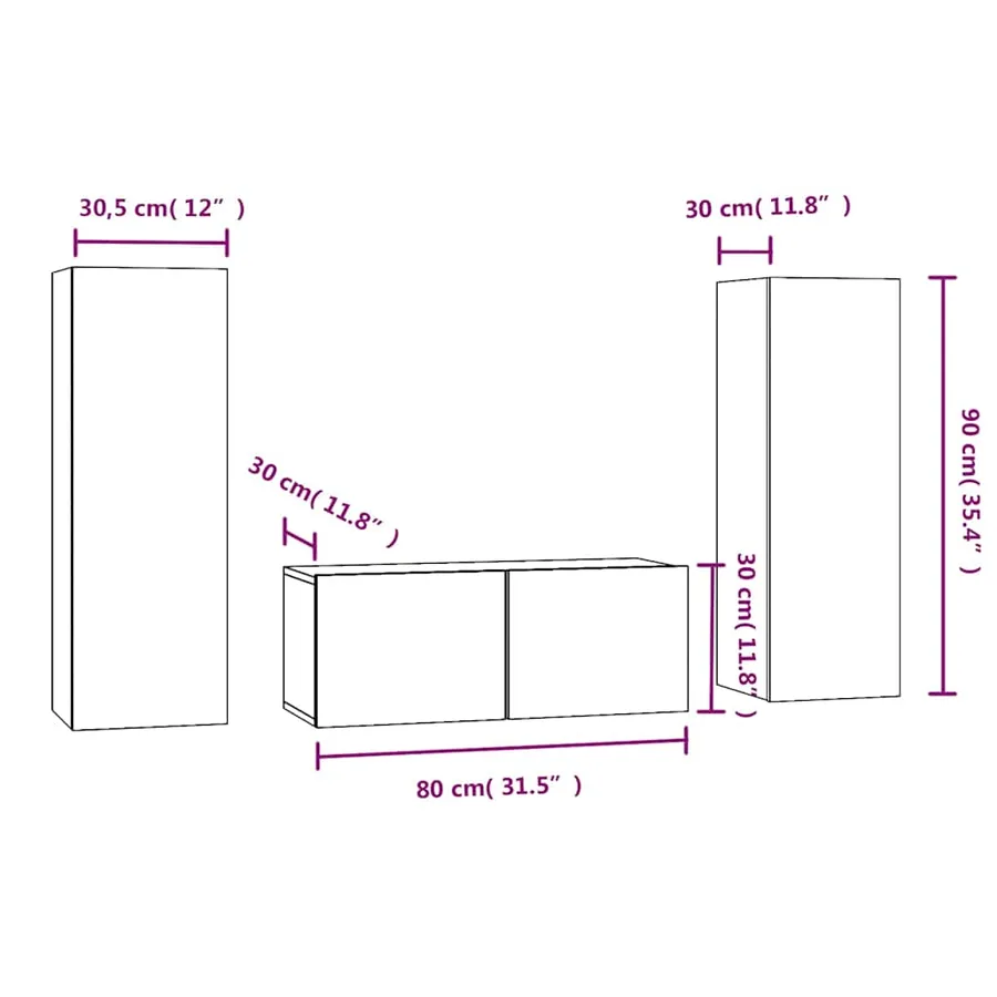 Ensemble de meubles TV 3 pcs Chêne fumé Bois d'ingénierie - 7