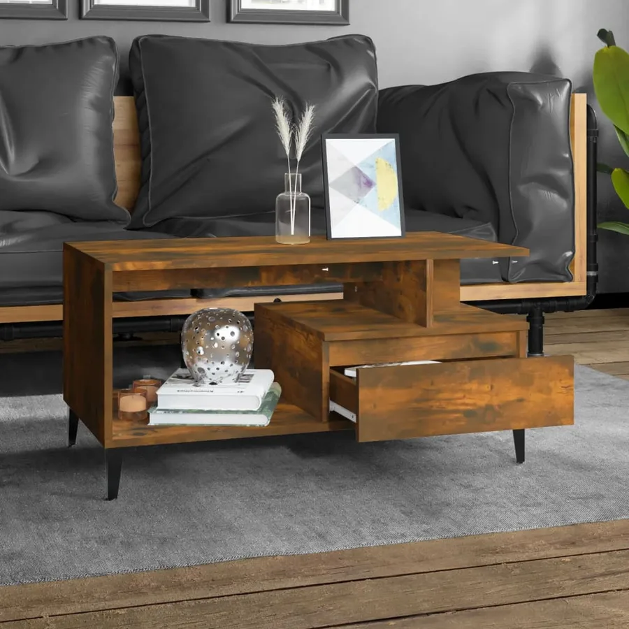 Table basse Chêne fumé 90x49x45 cm Bois d'ingénierie - 3