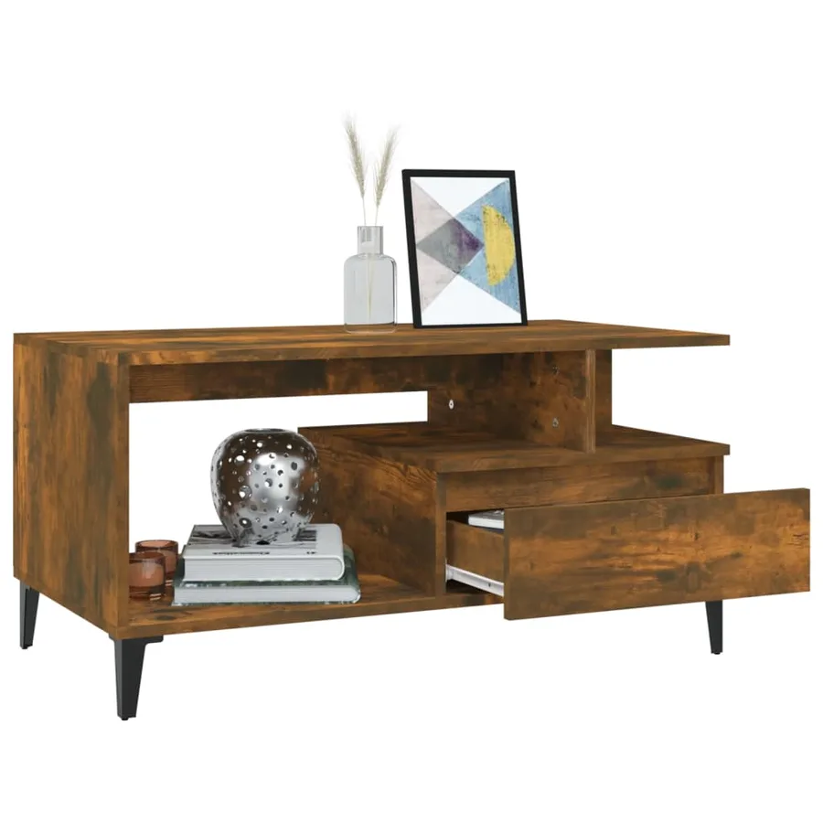 Table basse Chêne fumé 90x49x45 cm Bois d'ingénierie - 4