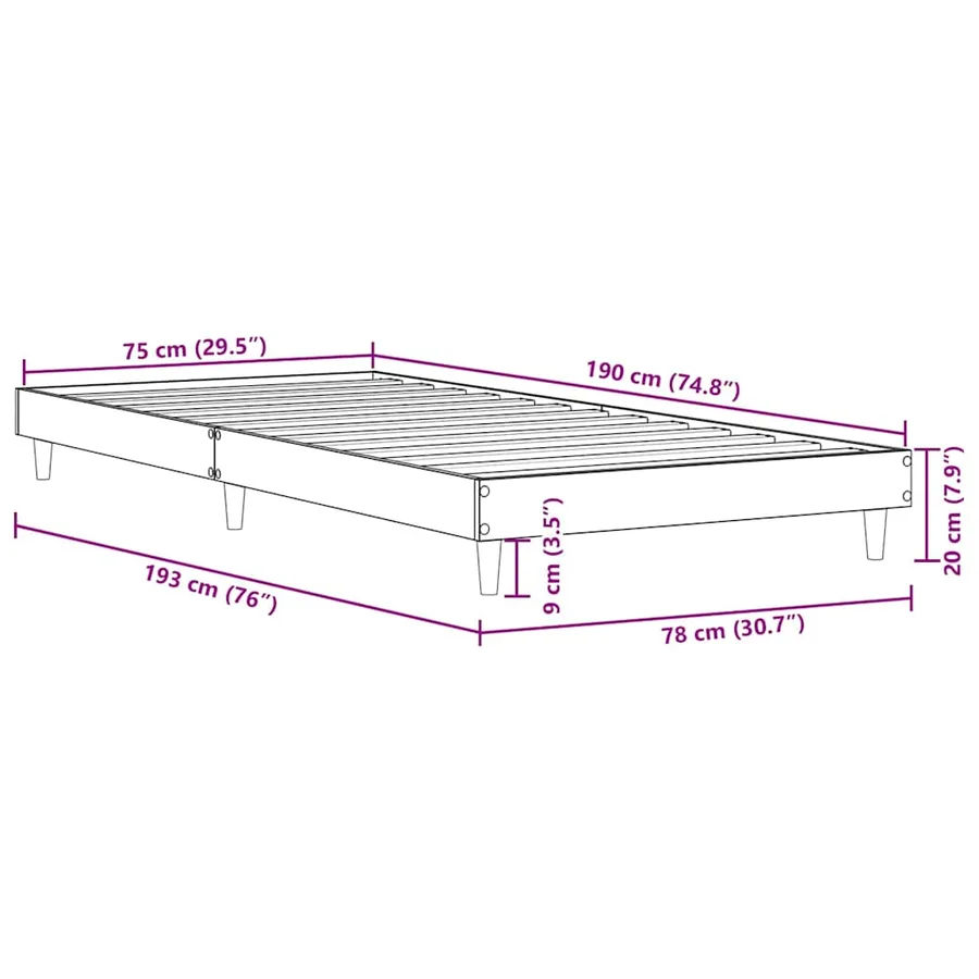 Cadre de lit sans matelas chêne sonoma 75x190 cm - 9