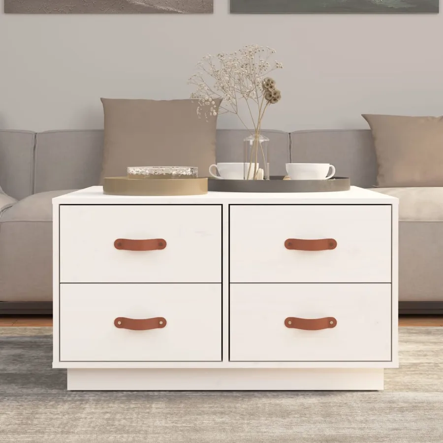Table basse Blanc 80x80x45 cm Bois massif de pin - 3