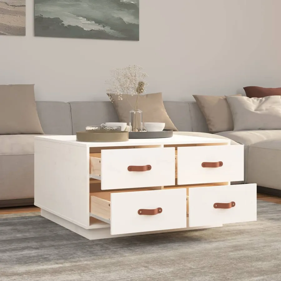 Table basse Blanc 80x80x45 cm Bois massif de pin - 4