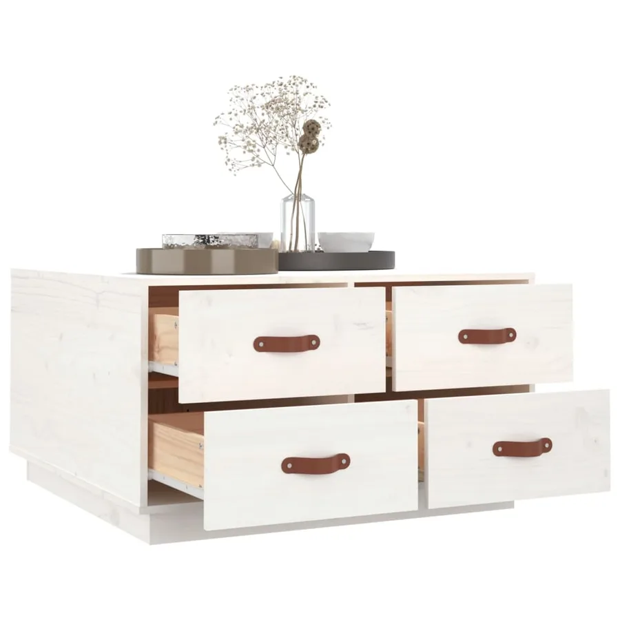 Table basse Blanc 80x80x45 cm Bois massif de pin - 5