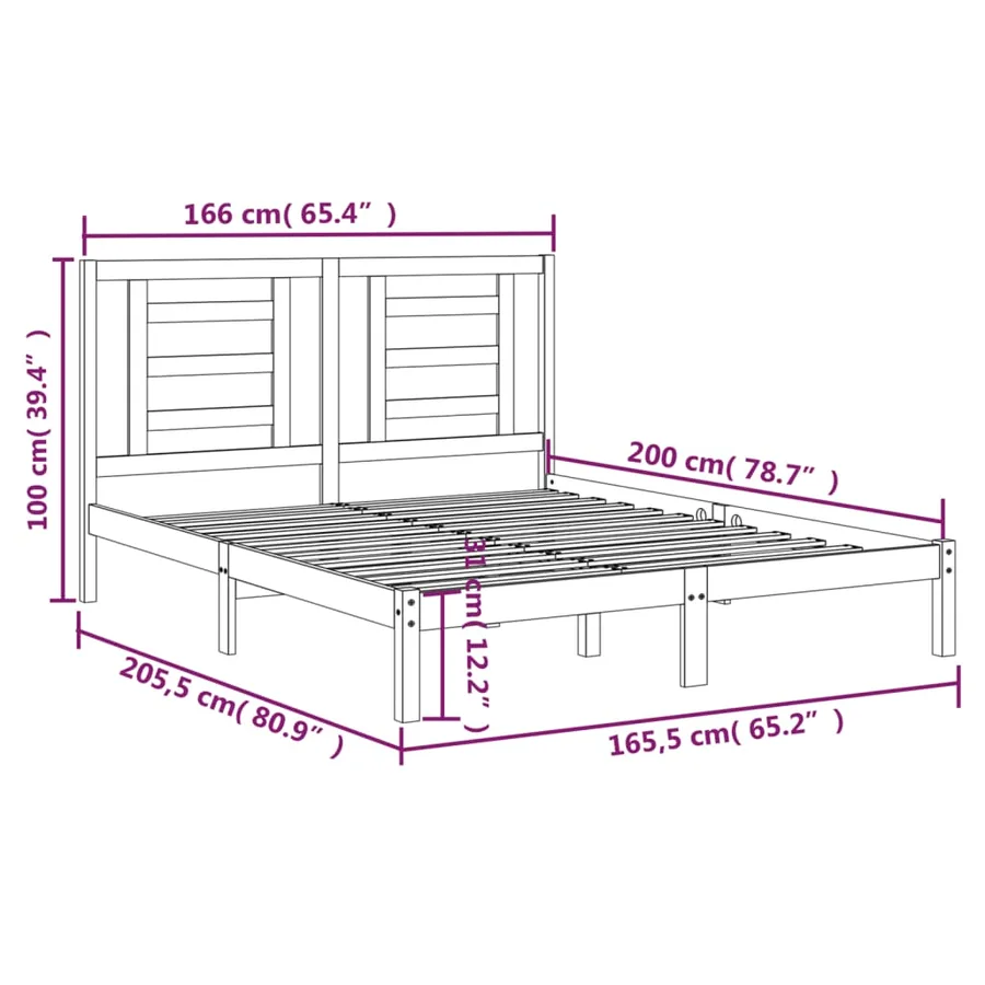 Cadre de lit sans matelas blanc 160x200 cm bois de pin massif - 6