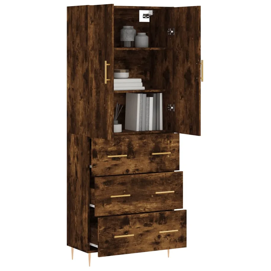 Buffet haut Chêne fumé 69,5x34x180 cm Bois d'ingénierie - 3