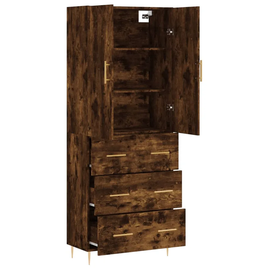 Buffet haut Chêne fumé 69,5x34x180 cm Bois d'ingénierie - 4