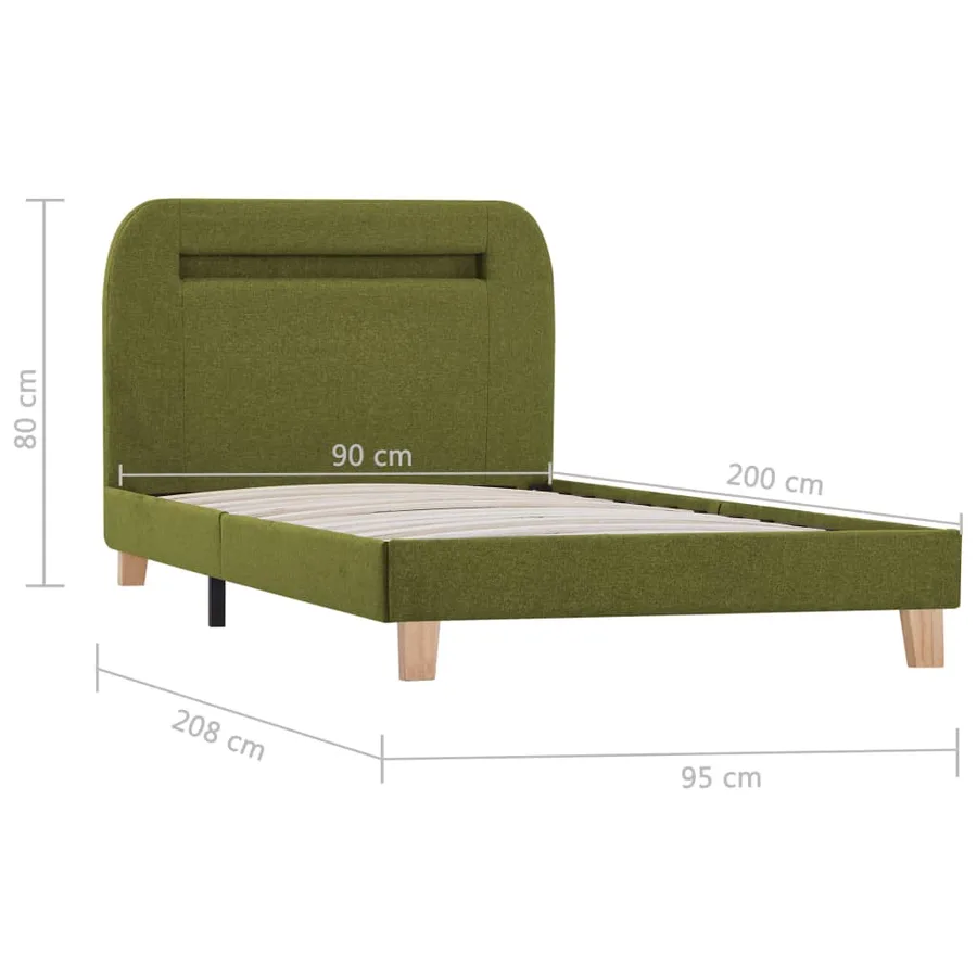 Cadre de lit avec LED sans matelas vert tissu 90x200 cm - 8