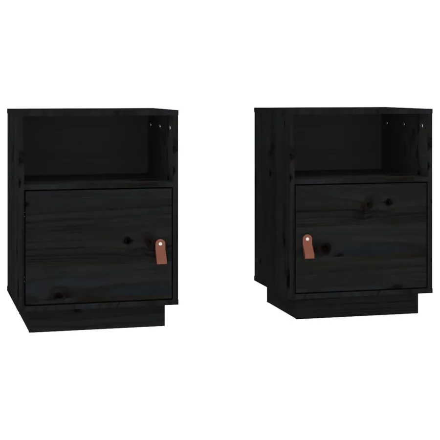 Tables de chevet 2 pcs Noir 40x34x55 cm Bois de pin massif - 2