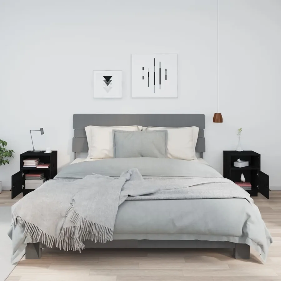 Tables de chevet 2 pcs Noir 40x34x55 cm Bois de pin massif - 3