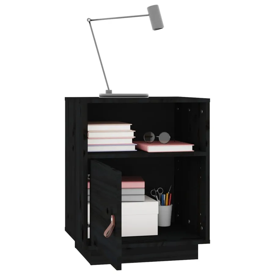 Tables de chevet 2 pcs Noir 40x34x55 cm Bois de pin massif - 5