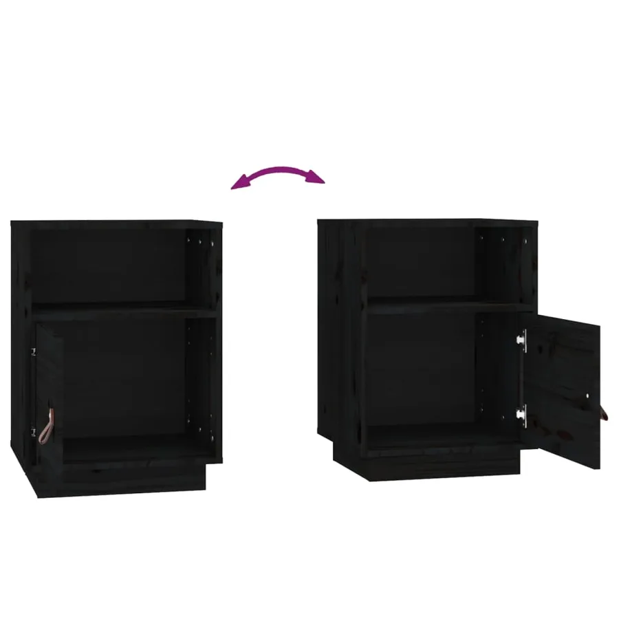 Tables de chevet 2 pcs Noir 40x34x55 cm Bois de pin massif - 9