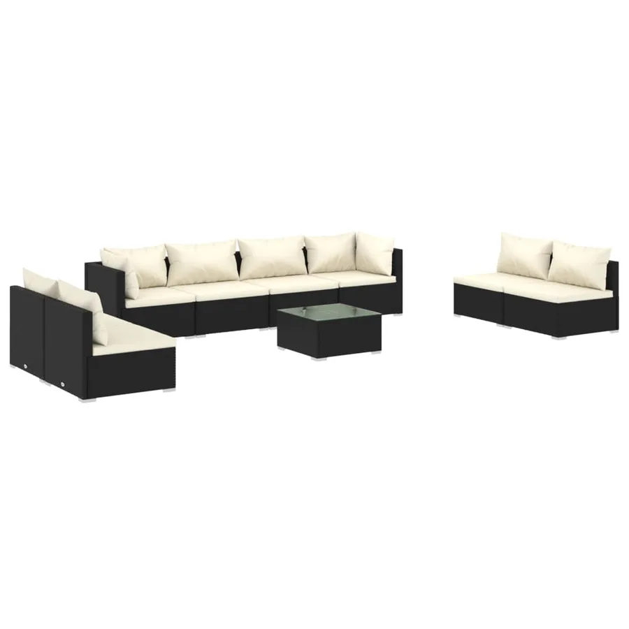 Salon de jardin 9 pcs avec coussins Résine tressée Noir - 2