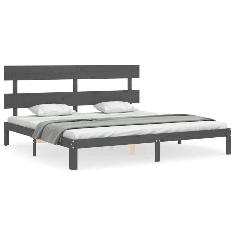 Cadre de lit sans matelas gris 200x200 cm bois massif de pin - 2