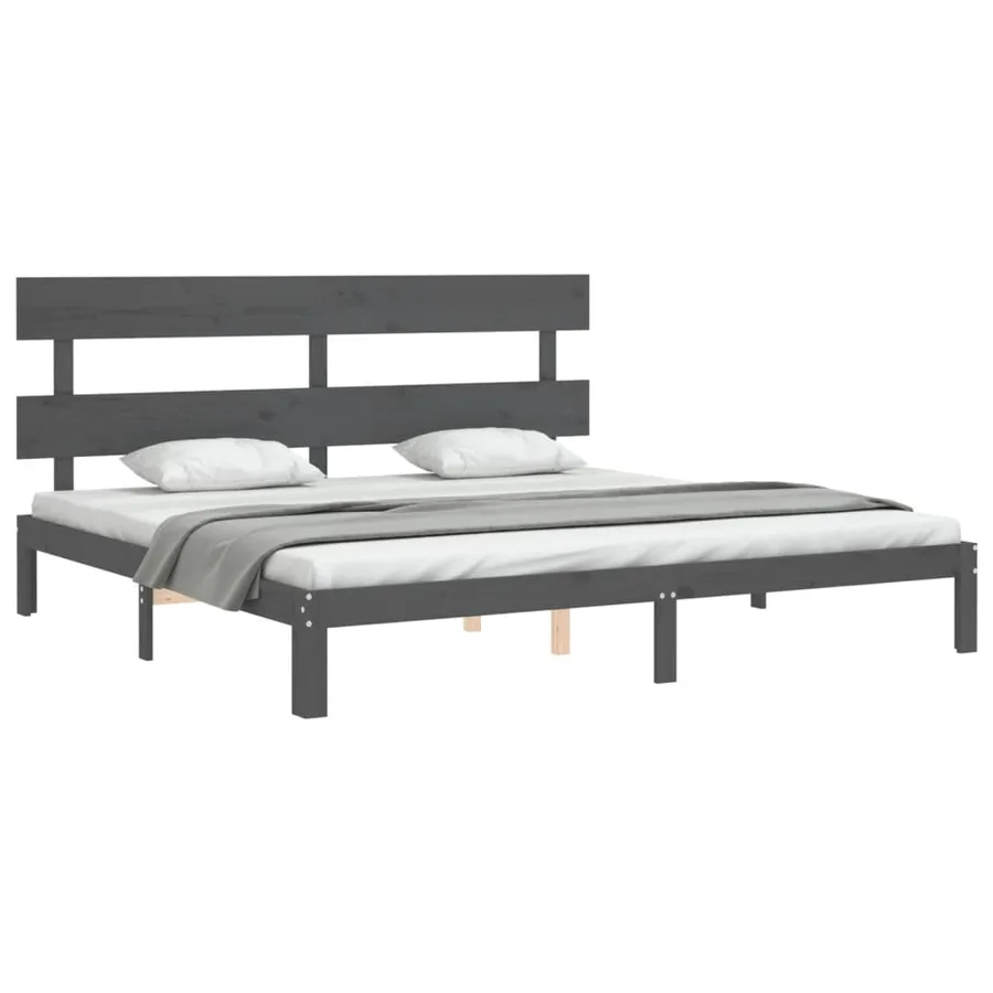 Cadre de lit sans matelas gris 200x200 cm bois massif de pin - 4
