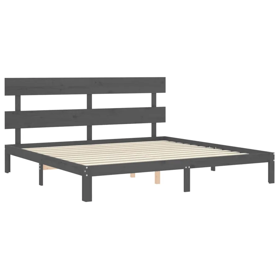 Cadre de lit sans matelas gris 200x200 cm bois massif de pin - 5