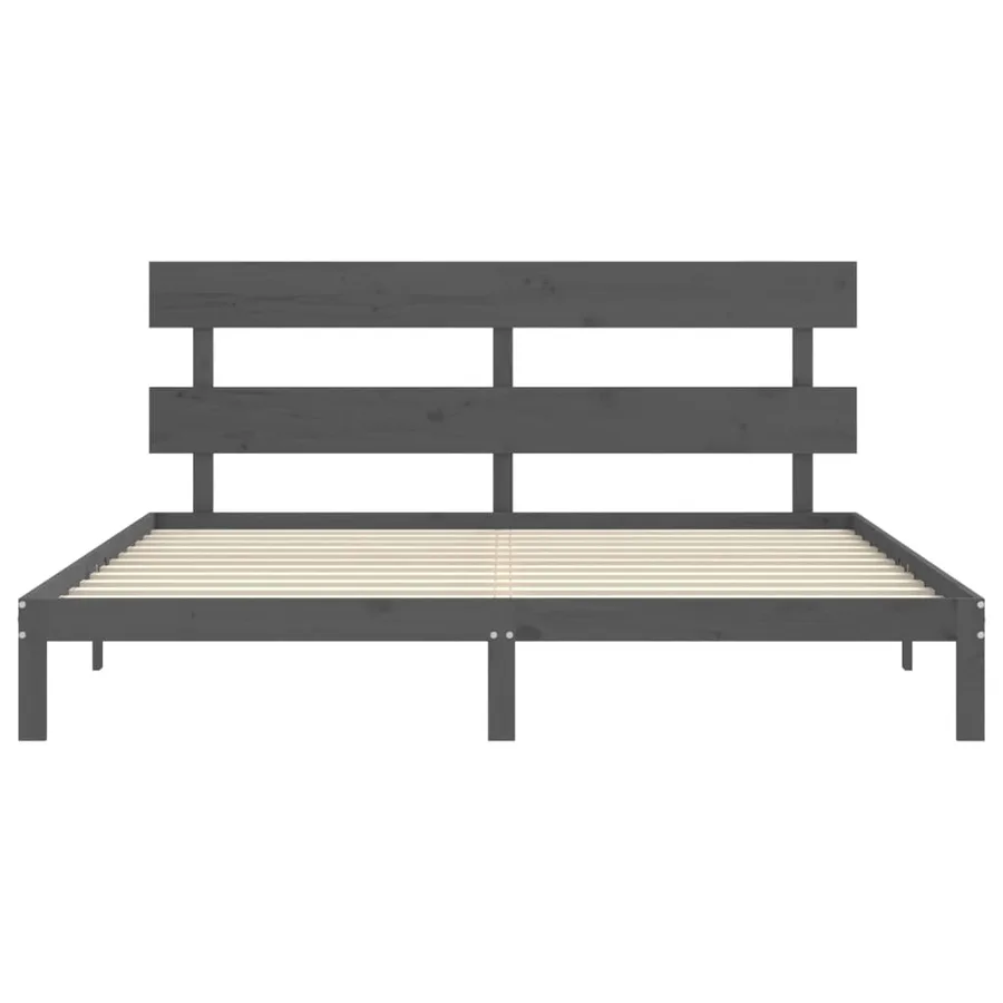 Cadre de lit sans matelas gris 200x200 cm bois massif de pin - 6