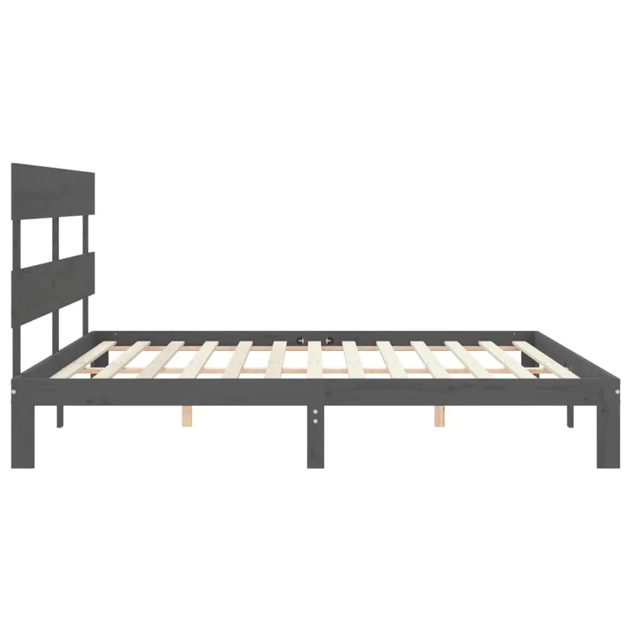 Cadre de lit sans matelas gris 200x200 cm bois massif de pin - 7